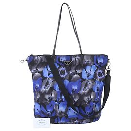Prada Tessuto Nylon Triangle Logo Shoulder Bag Black Blue