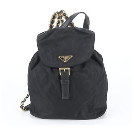 Bolsa de ombro e mochila de couro Prada Tessuto Nylon com logo triangular e corrente Preto