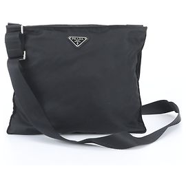 Bolsa de ombro em couro e nylon Tessuto com logótipo triangular Prada Preto