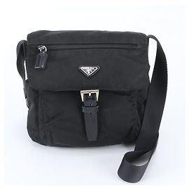 Bolsa de ombro em couro e nylon Tessuto com logótipo triangular Prada Preto