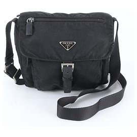 Bolsa de ombro em couro e nylon Tessuto com logótipo triangular Prada Preto