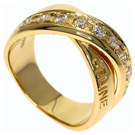 Céline Celine Logo Cross Diamond Ring in 18K Yellow Gold Other