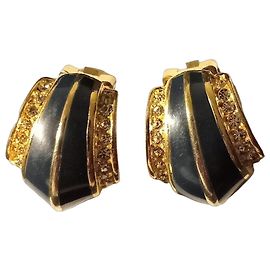 Christian Dior Pendientes de clip en oro y esmalte Negro Dorado