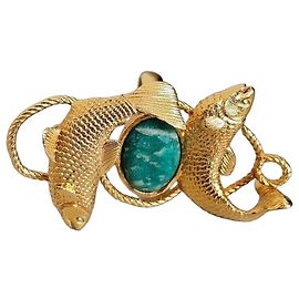 Bague Givenchy Poisson Doré et Pierre Turquoise Doré Vert