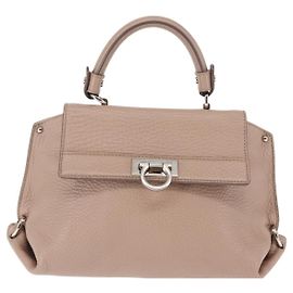 Salvatore Ferragamo Sofia Satchel Grainy Leather Large Beige
