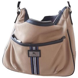 Burberry Black Label Canvas Shoulder Bag Brown White Blue Beige