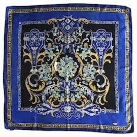 Gianni Versace Seidentuch Barock 90er Jahre Schwarz Blau Golden