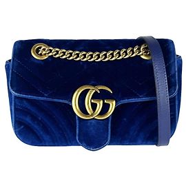 Borsa a tracolla Gucci GG Marmont in velluto Blu