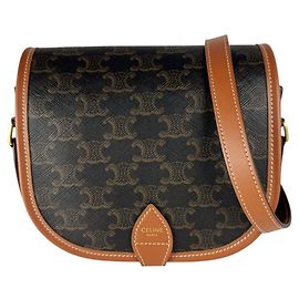 Céline Sac à épaule Celine Triomphe en toile enduite Marron