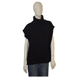 Autre Marque Ärmelloser Rollkragenpullover aus Wolle und Kaschmir Soft Goat Black Schwarz