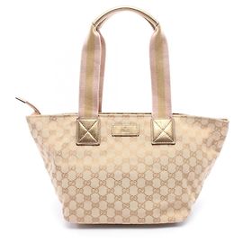 Gucci GG Canvas Sherry Line Tote Bag Pink Beige Golden