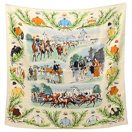 Hermès Lenço de seda Chantilly Hermes Carre 90 Multicor Cru