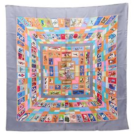 Hermès Lenço Hermes Carre 90 Correspondance Marrom Multicor
