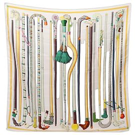 Hermès Pañuelo de seda Hermes Carre 90 Les Cannes Blanco Multicolor