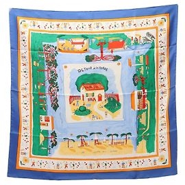 Hermès Hermes Carre 90 RETOUR A LA TERRE Schal Blau Mehrfarben
