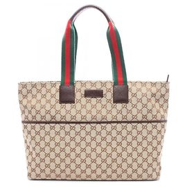 Saco Tote Gucci Webbing Line Marrom Multicor Bege