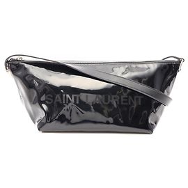 Sac à épaule en cuir émaillé noir Yves Saint Laurent Noir