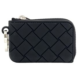 Bottega Veneta Intrecciato Coin Case in Black Rubber Black