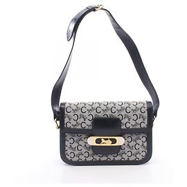 Céline Bolsa de Ombro Celine C Macadam Carriage Hardware Marrom Azul marinho