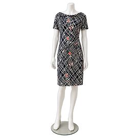 Diane von Furstenberg ODA Geometrisches Seidenkleid Schwarz Weiß Orange