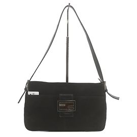 Sac à épaule Fendi Baguette en daim Noir