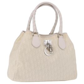 Christian Dior Trotter Canvas Handtasche Ivory Silver Auth 195788V Silber Roh