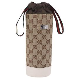 GUCCI GG Canvas Web Sherry Line Drink Holder Beige White Red 28691 Auth 196834A White Red Beige