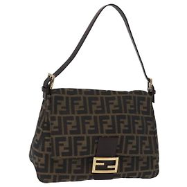 Borsa a Tracolla FENDI Zucca Canvas Mamma Baguette Marrone Nero Auth 196441V Marrone Nero