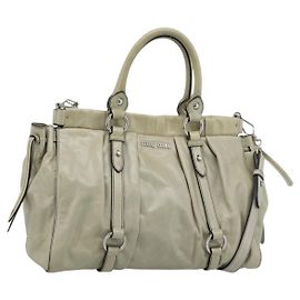 Miu Miu Handtasche Leder 2way Beige Silver Auth bs36777V Silber Beige