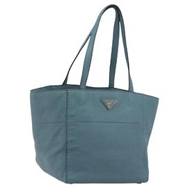 PRADA Tote Bag Leather Light Blue Gold Tone Auth 195376V Other Light blue