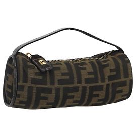 Pouch FENDI Zucca Canvas Nero Marrone Auth bs36757 Marrone Nero