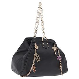 VERSACE Chain Shoulder Bag Leather H&M Collaboration Black Gold Auth 194660A Black Golden