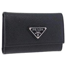 PRADA Safifano Leather Key Case Leather Black Auth 183512A Black