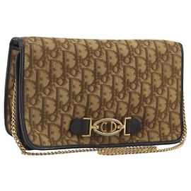 Bolsa de Ombro com Corrente Christian Dior Trotter Canvas Beige Gold Auth 195716 Bege Dourado