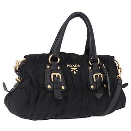 Sac à main PRADA Nylon 2way Noir Or Auth 196783V Noir Doré