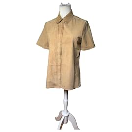 Vintage Loewe Wildleder-Hemd mit kurzen Ärmeln Beige S Kamel