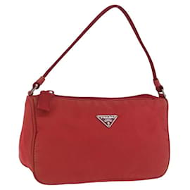 PRADA Accessory Pouch Nylon Red Silver Auth 195521A Silvery Red