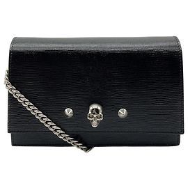 Alexander McQueen Black Lizard Embossed Small Skull Crossbody Bag Black