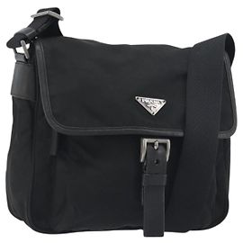 Borsa a Tracolla PRADA Nylon Nero Argento Auth 194350A Nero Argento
