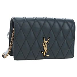SAINT LAURENT Bolsa de Ombro com Corrente Cassandra Angie em Couro Navy Gold Auth 193424M Dourado Azul marinho