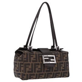 FENDI Zucca Canvas Mamma Baguette Handtasche Braun Silber Auth 195795V Braun Silber