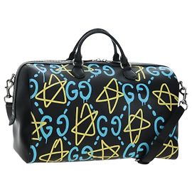 Bolsa GUCCI Ghost Boston Bag em couro 2way preta prata autêntica 192424SAM Preto Prata