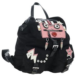 PRADA robot Backpack Nylon Black Silver Auth 195301V Black Silvery