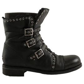 Jimmy Choo Black Leather Ankle Boots Black