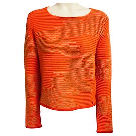 Chanel RARE Orange / Tan Rippstrick-Kaschmirpullover mit CC-Logo-Plakette Orange