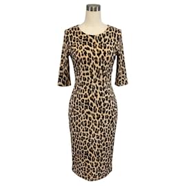 Autre Marque Alice + Olivia Delora Figurspray Kleid mit Leopardenprint Tan / Black Kamel