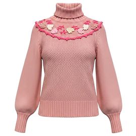 Autre Marque Pull à col roulé LoveShackFancy Little Bow Pink Rhett Turtleneck Sweater Rose
