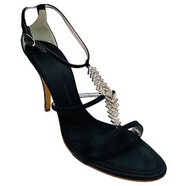 Sandali in raso con cinturini e cristalli neri Giuseppe Zanotti Nero