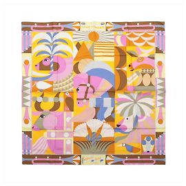 Lenço de Seda Hermès Carré 90 "Parade en Fanfare" em Rosa e Amarelo Amarelo