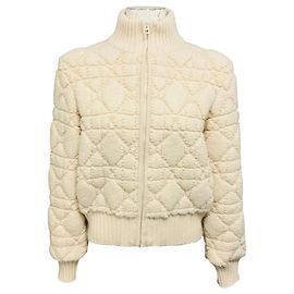 Cardigã de malha Macrocannage com zíper em lã e cashmere ecru Christian Dior Bege